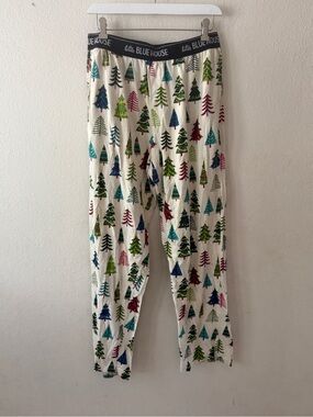 Hatley Cream Lounge Pants‎ with Green and Blue Holiday Trees